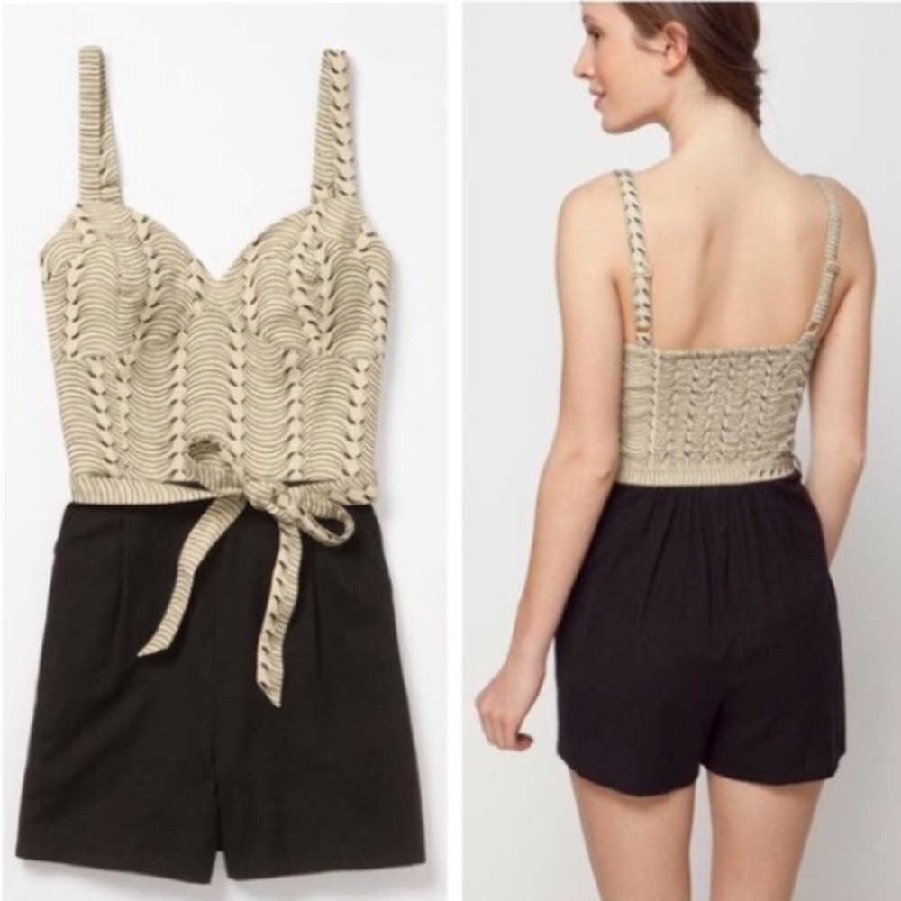 anthro | lilka banana bunch embroidered romper linen smocked s - Picture 13 of 13